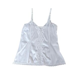 Mel-Lin White Vintage Camisole with Lace Front Trim, Size Extra Small